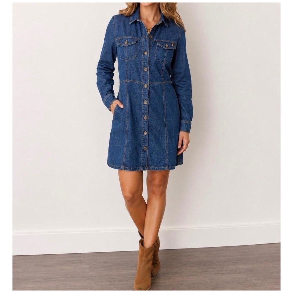 Frye Women's Denim Button Front Shirt Dress Size Large Western Mini Dress